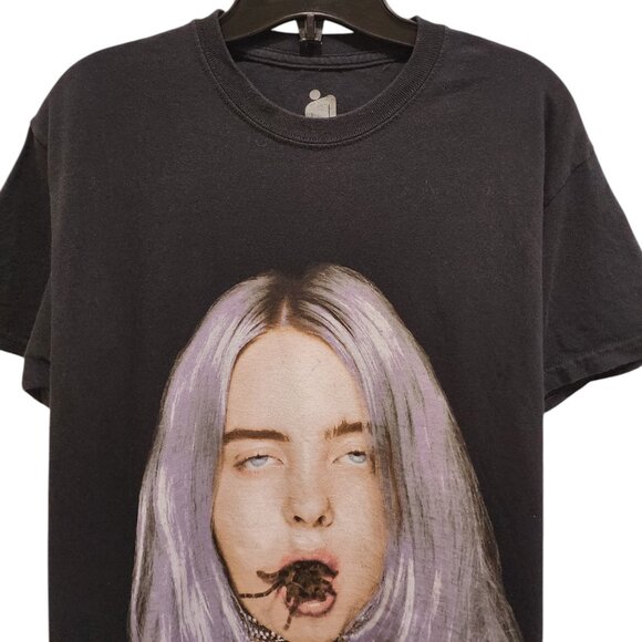 Billie Eilish Graphic Women's T-Shirt 2019 Lash Music Black Purple Spider Medium - Picture 2 of 9